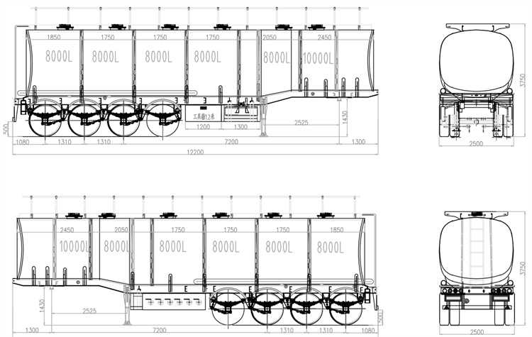 4 Axle 50000L Palm Oil Tanker Trailer drawing